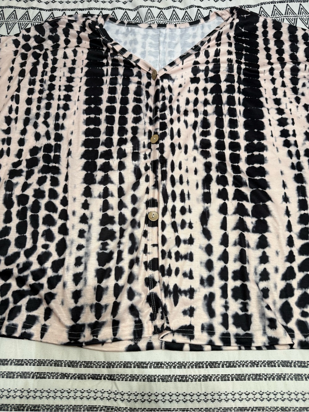 SHEIN Pink and Black Tie-Dye Button Front Top